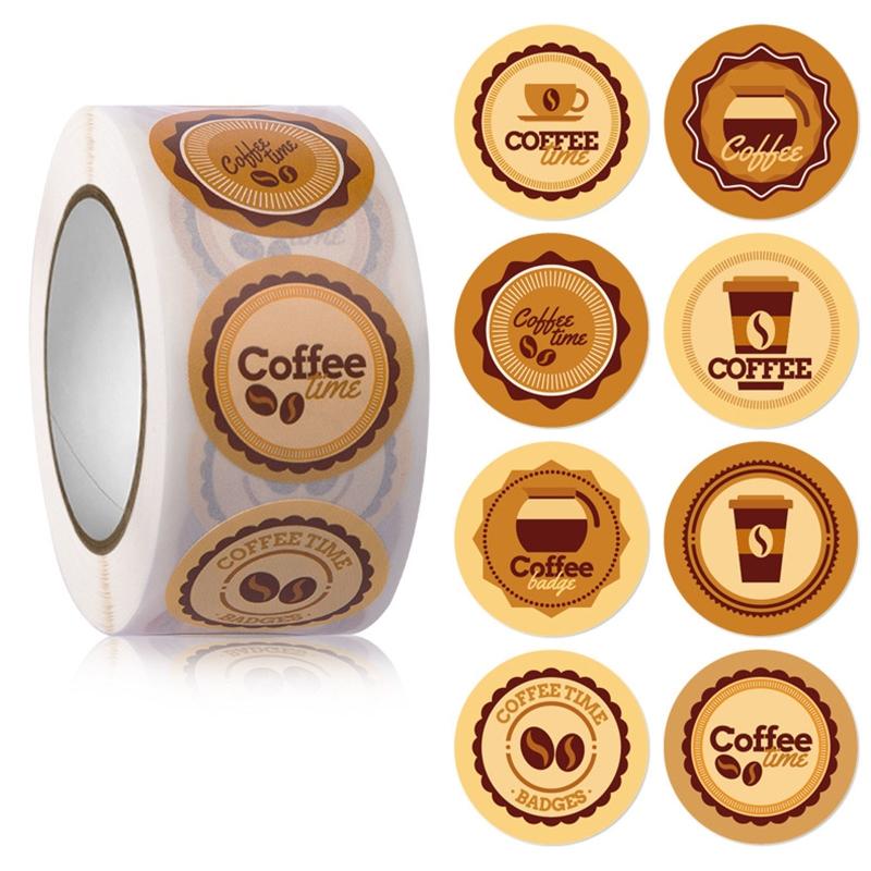 500 Stück Kaffeegetränke Aufkleber Geschenkpapier Aufkleber Selbstklebender Verschlussaufkleber für Kaffeebar Bäckerei Paketversiegelung
