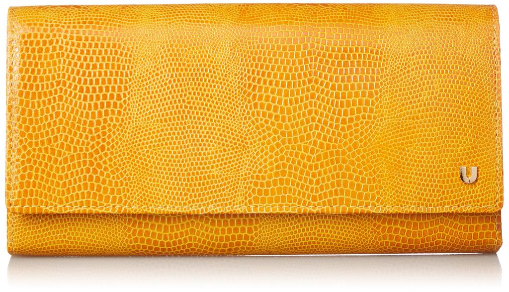 By Long Wallet Cowhide Leather Lizard Embossed Internal Double Zipper Double Button Type UULW6HT2 Yellow [You Ungaro] [Pietz] Women's
