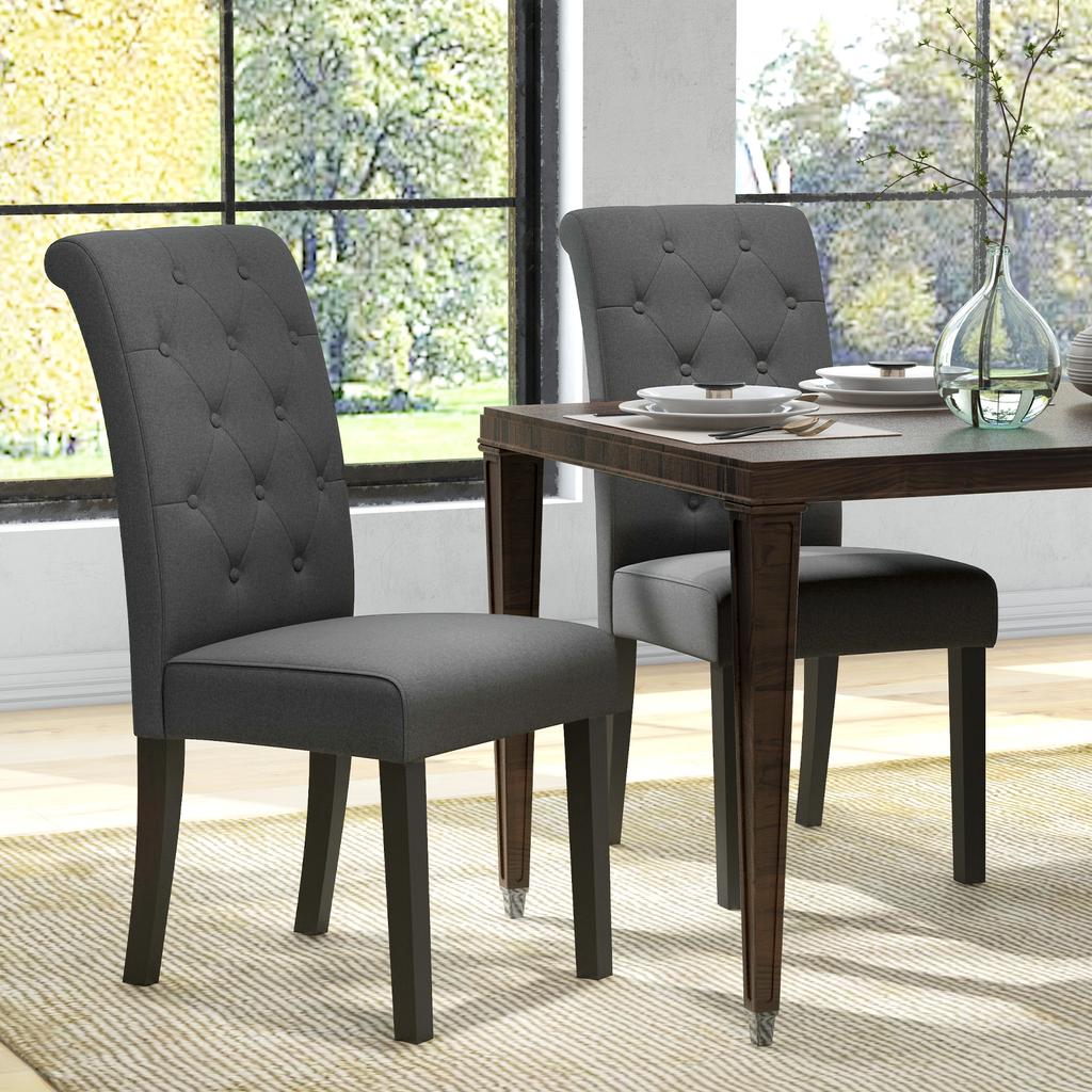Set di 2 Sedie per Sala da Pranzo Sedia da Cucina Grande Comfort Gambe in Legno Lino 47 x 61 x 101 cm Grigio Scuro