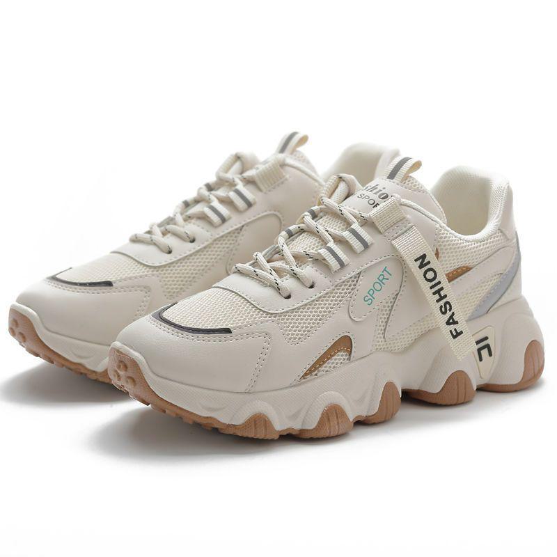 Women's Trendy Dad Shoes: Spring 2024 Thick-Soled, Height-Enhancing, White, Casual, Breathable Sneakers