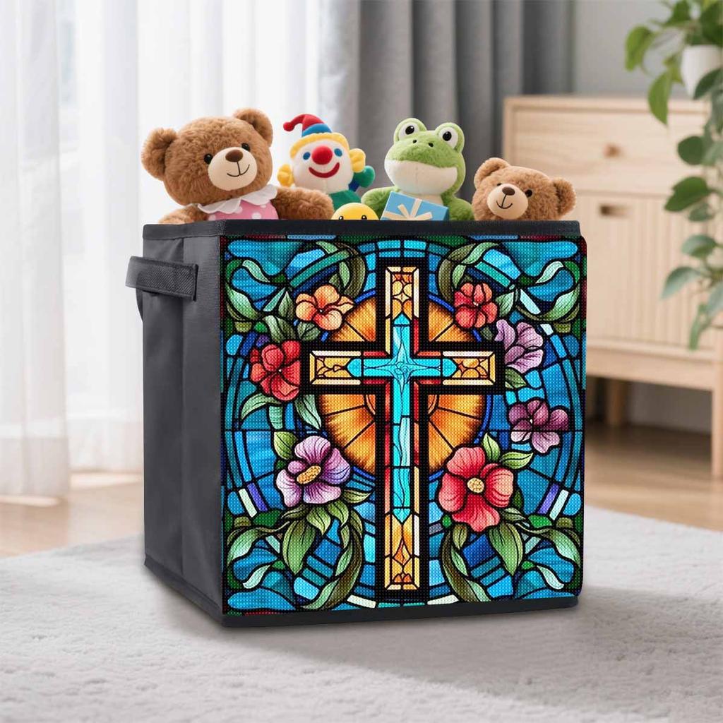 The Cross and Flowers 5D Diamond Painting Storage Basket Full Round Drill Mosaic Diamond Embroidery Cross Stitch Kits Home Decor Home Decor