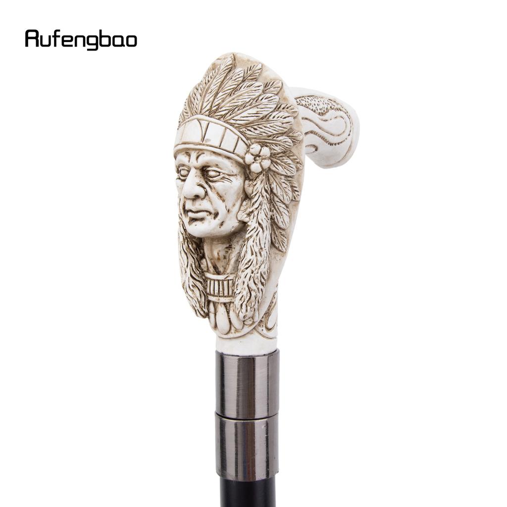 White Resin Feather Skull Head Walking Cane Fashion Decorative Steel Stick Gentleman Elegant Cosplay Cane Knob Crosier 97cm