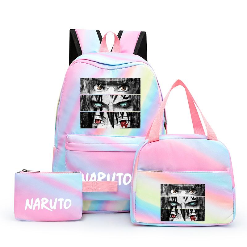 3Pcs/set Anime Naruto Canvas Backpack for Girl with Lunch Bag Pen Case Backpack Student Back To School Backpack Rucksack Mochila