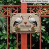 2D Flat 1pc Welcome Sign with Storks and Heart | Manufactured Aluminium, Vintage Style, Wall Hanging, Multipurpose Decor for Christmas, Halloween