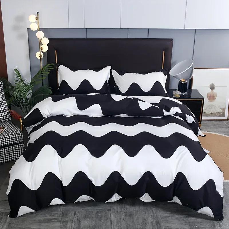 3pcs Boho Bedding Set Striped Geometric Duvet Cover and Pillowcases in Brown Ethnic and Traditional Style Soft Cozy Quilt Covers