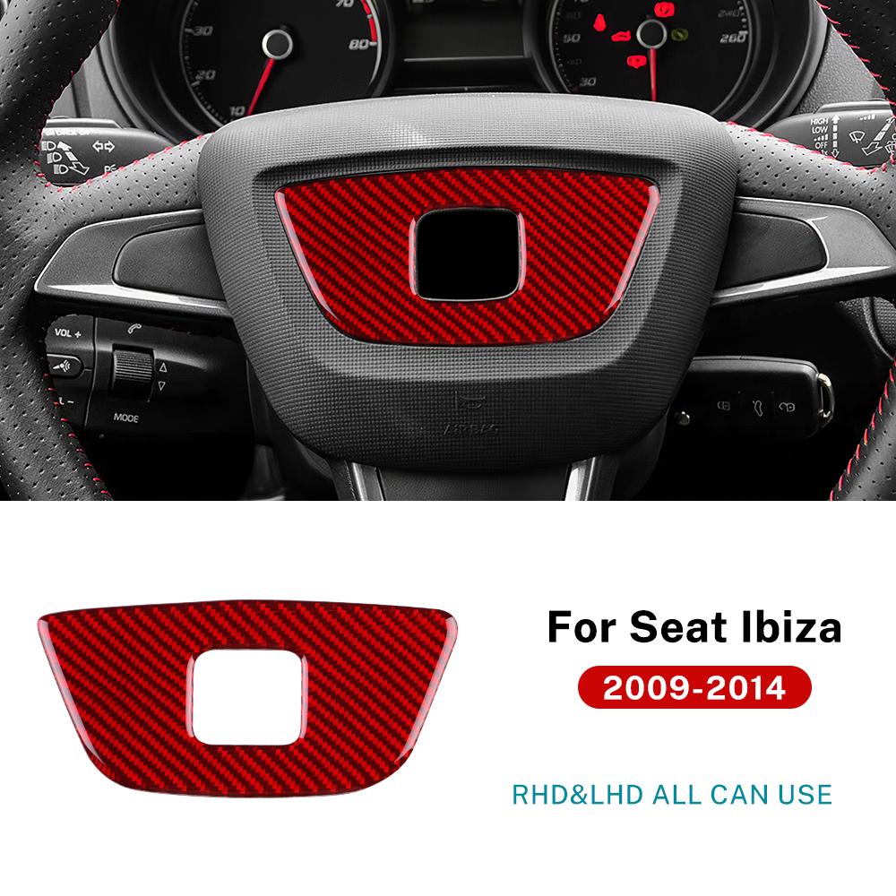 Real Soft Carbon Fiber Sticker For Seat Ibiza 2009 2010 2011 2012 2013 2014 LHD RHD Car Steering Wheel Center Frame Trim Accesso