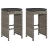 Garden Bar Stool with Cushions 2 pcs Grey Poly Rattan