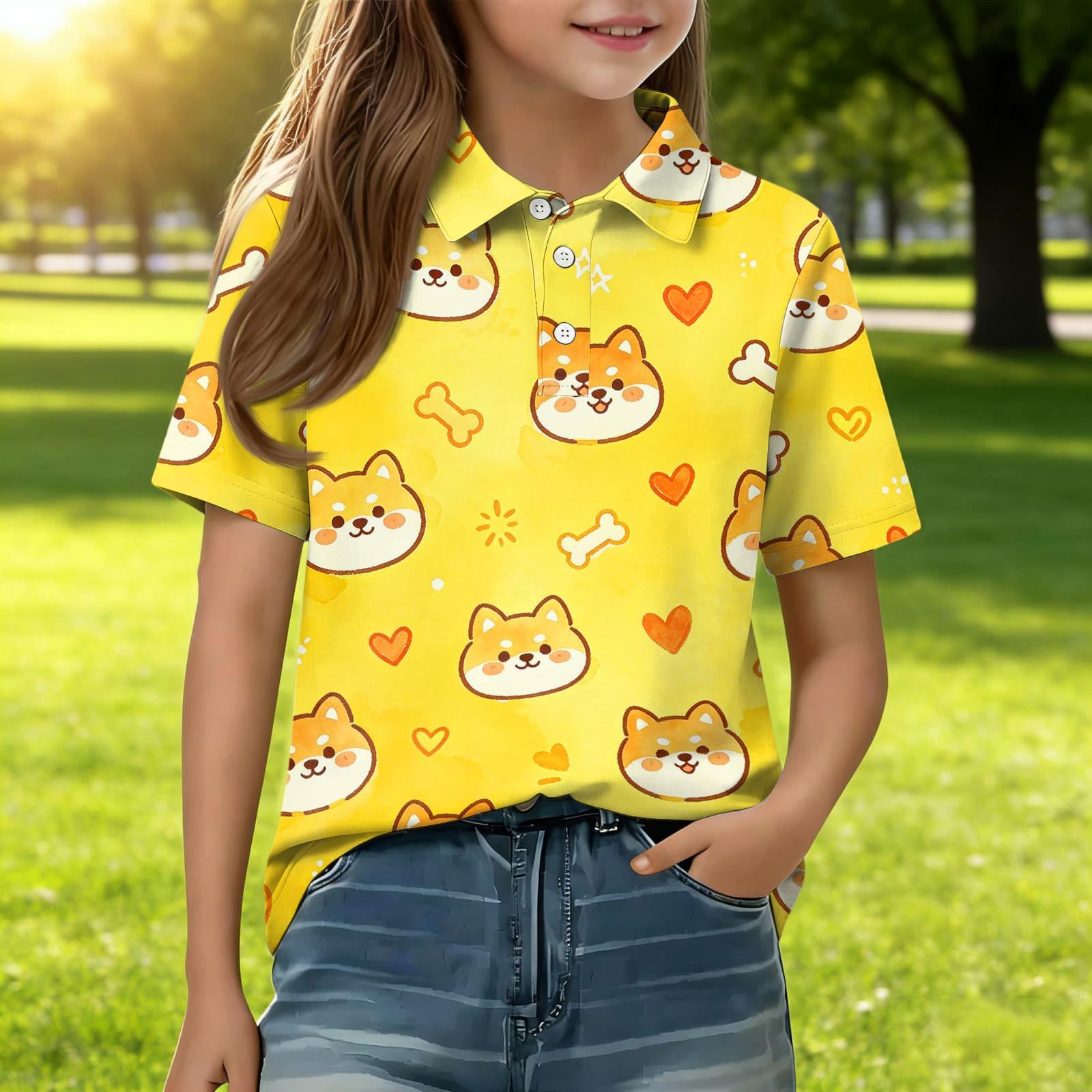 

Kids Casual Short Sleeve Polo Shirt Animal Print T Shirt Lightweight Breathable Soft Fabric Comfortable Fit Summer Top for Boys Girls 150