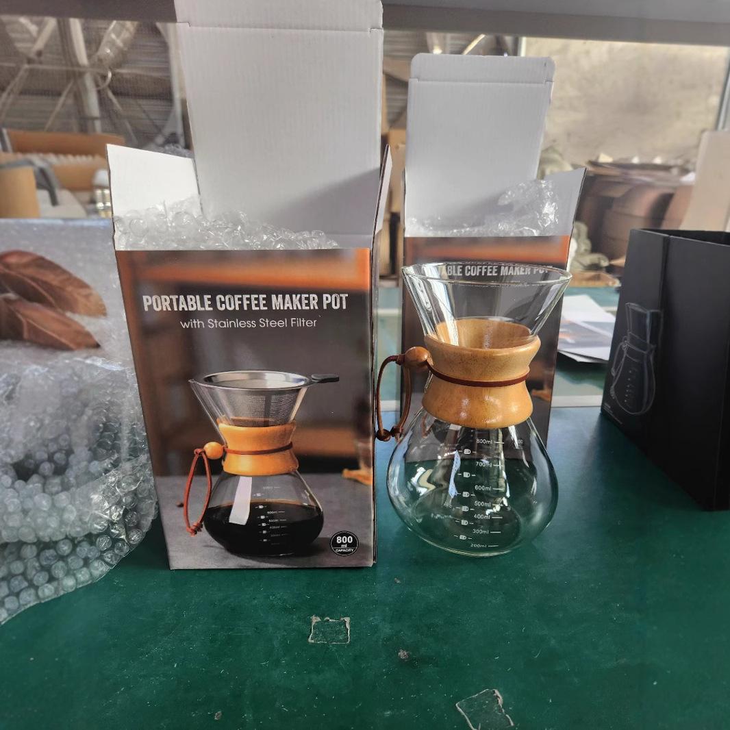 

Wooden clip 800ml coffee pot sharing pot spot color box with water level line with cover wood