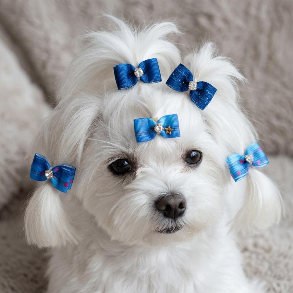24 Pieces Bow Shape Dog Hair Flower Elastic Band Denim Hair Band Pet Rubber Band Party Dress-up