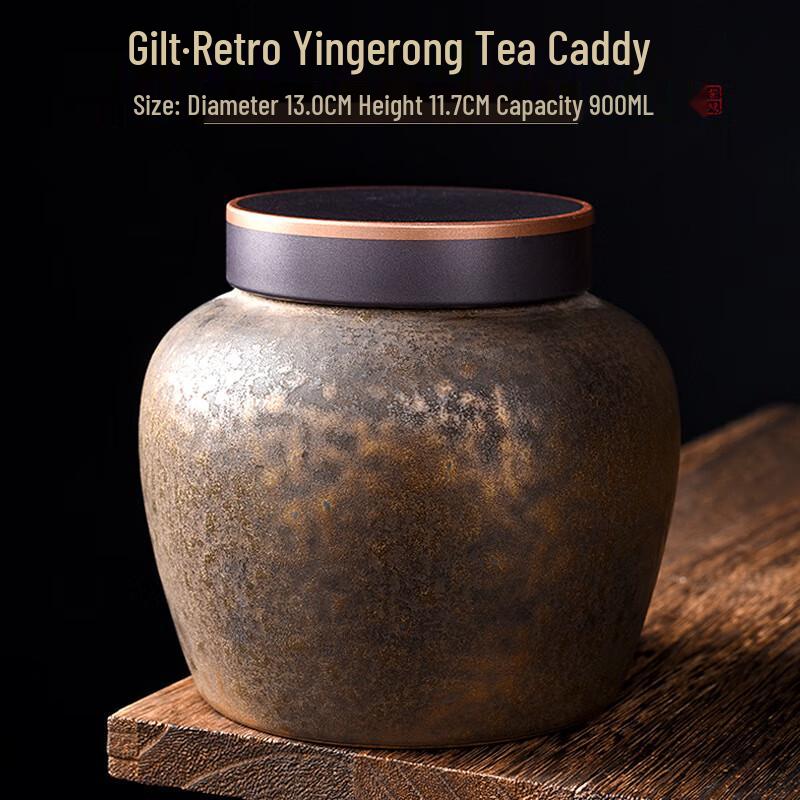 Retro forgyllet keramisk teoppbevaringskrukke