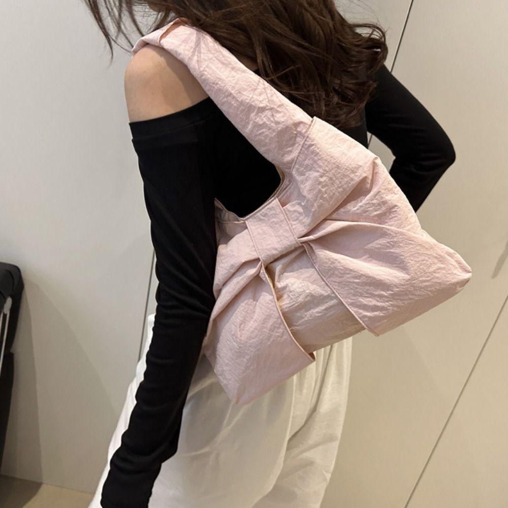 Large Capacity Bow Shoulder Bag Bowknot Handbag Vintage Canvas Vest Bag  Storage Bag