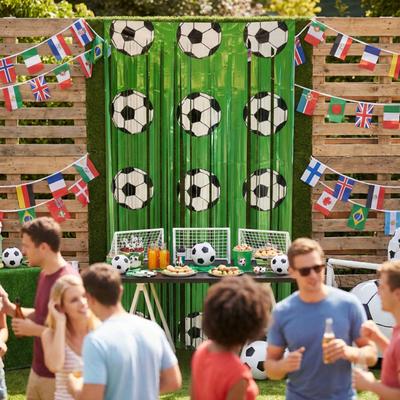 Decorazione Tenda Frange Metallizzate Festa Calcio 3,28 x 6,56 Piedi Verde Bianco Strisce Metalliche Banner Sfondo per Photo Booth Feste a Tema Sportivo