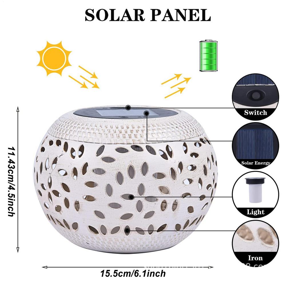 Garden Solar Light Decorative Garden Solar Lamps Outdoor Waterproof Solar Lights Garden Hollow Vintage Metal Solar Lantern белый