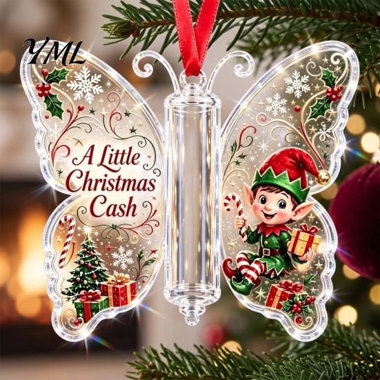 Weihnachtsparty-Zubehör Schmetterling Bargeldgeschenk-Ornament, Geldhalter Hängende Dekoration mit Geschenken für Familie Freunde Festlicher Druck, Acrylbaum