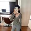 Early Autumn Chic Striped V-neck Long-sleeved Cardigan T-shirt for Women New Slim Fit Korean Style Single Top