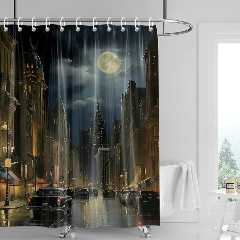 Creative Car Illustration Shower Curtain Waterproof Bathroom Curtain Partition Curtain Bathroom Decoration With 12 Hooks