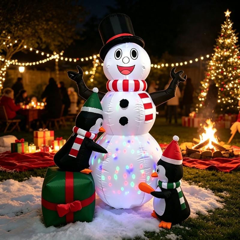 Lighted Christmas Character Inflatable Using Its Internal Fan, Ground Stakes and Support Ropes for Seasonal Yard and Garden Decorating
