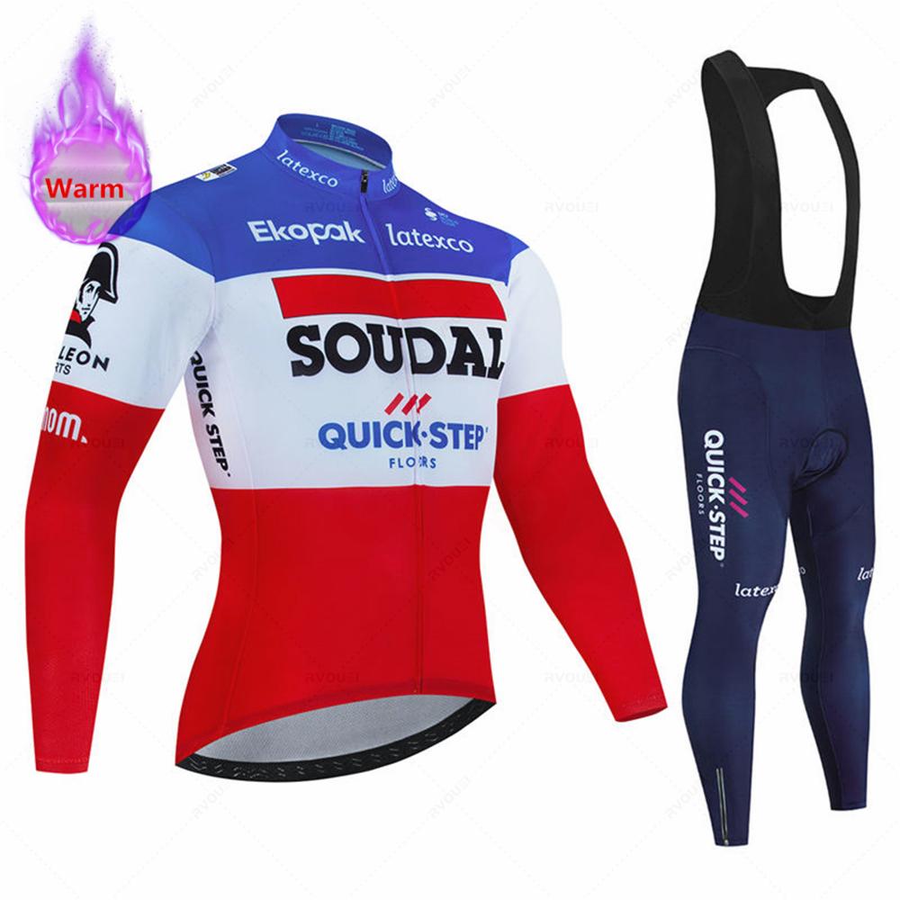 2026 Soudal Quick Step Team Męski Zimowy Zestaw Ubrań Rowerowych Długi Rękaw Termiczny Polarowy Koszulka Rowerowa MTB Ciepła Ropa Ciclismo Hombre