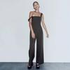 European & American Autumn/Winter Fashion: Square Neck Sleeveless Spaghetti Strap Jumpsuit with Waist-Cinching Long Pants for Women, 2025 Edition