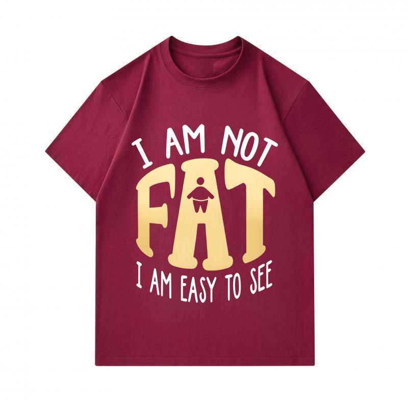Men's 100% Cotton Crew Neck Short Sleeve T-Shirt, Funny 'I Am Not Fat I Am Easy To See' Letter Print Casual Humorous Top For Daily Wear
