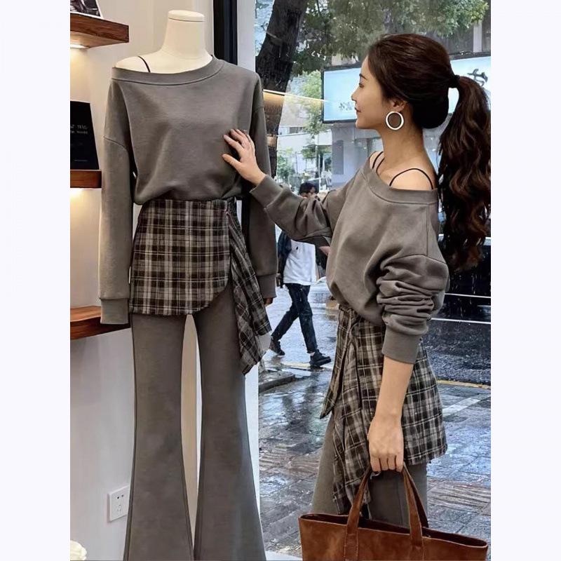 

2026 Chic One-Shoulder Two-Piece Set: Stylish Spring/Autumn Fashion with Age-Reducing Design L