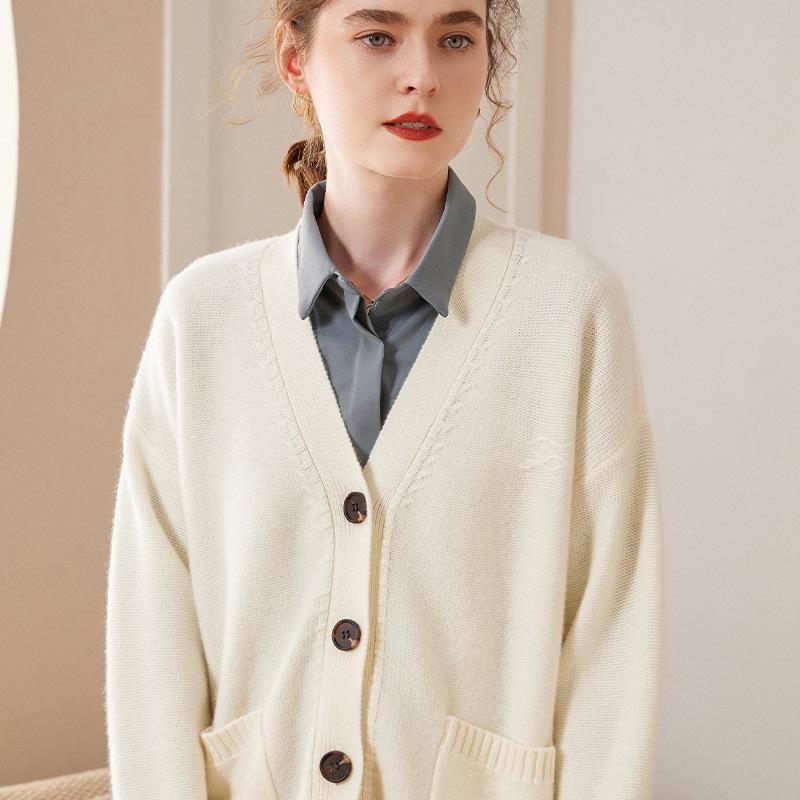 Women's American Style Loose Knit V-neck Cardigan - Casual Spring/Autumn Long Sleeve Outerwear