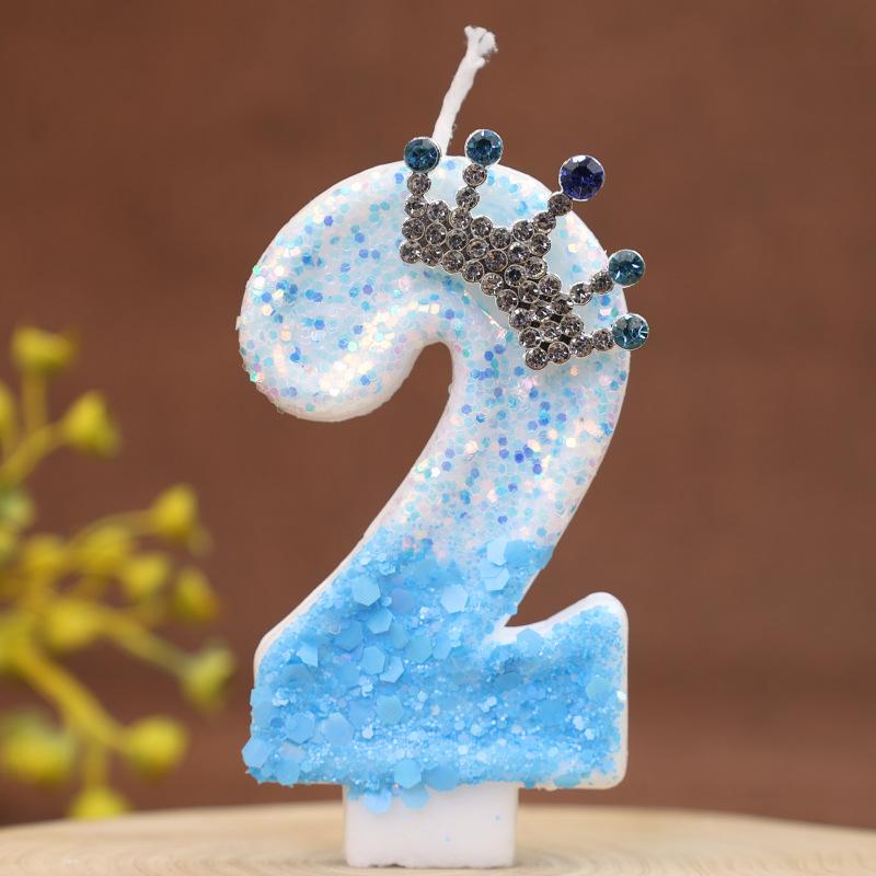 New Charming Blue Crown Creative Digital Candle Celebration Candle Cake Decoration Birthday Candle