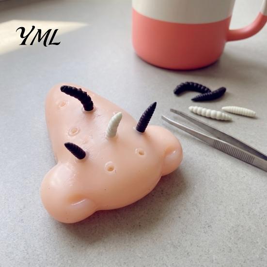 Focus Concentration Toys Nose Pimple Popping Toy with Tweezers And Worm, Funny Stress Relief Prank Sensory Fidgets for Adults Game Party, Flexible TPR