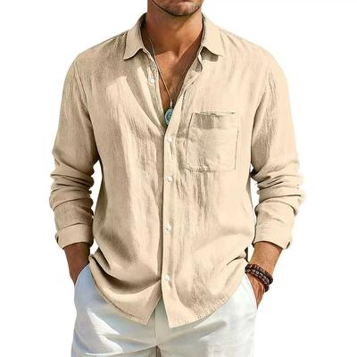Men's Summer Long Sleeve Shirt Solid Color Loose Cotton Linen Shirt With Pockets Summer Breathable Fashion Casual Shirts for Men