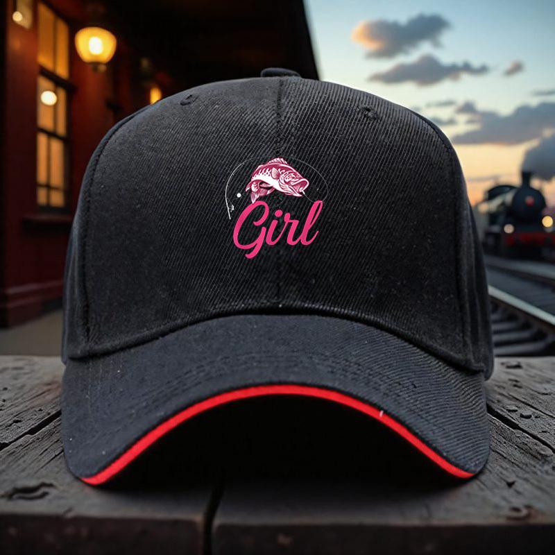 Fishing Girl Bass Graphic Baseball Cap Polyester Adjustable Casual Sport Headwear for Unisex