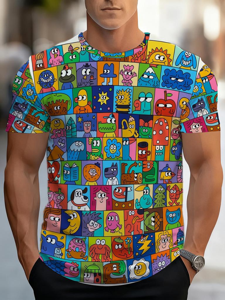 Cartoon Print Men'S T-Shirt - Breathable, Soft And Trendy, Summer 2023 Viral Graphic Tee