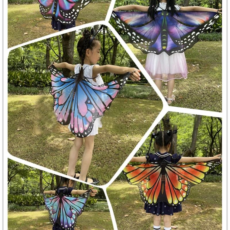 Boys Girls Shawl Butterfly Wing Dancing Party Photo Fairy Cosplay Accessory Christmas Halloween Dress up Cape Coverups