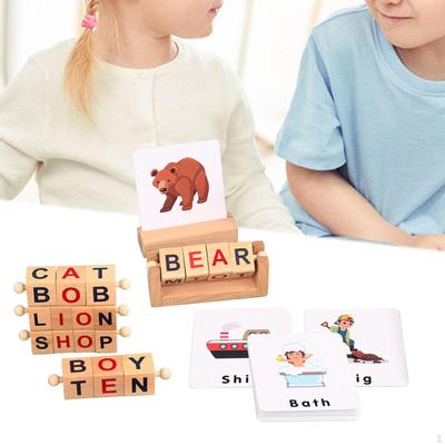 Wooden Reading Block Montessori Toy Matching Puzzle Short Vowel Rods Letter Spelling for