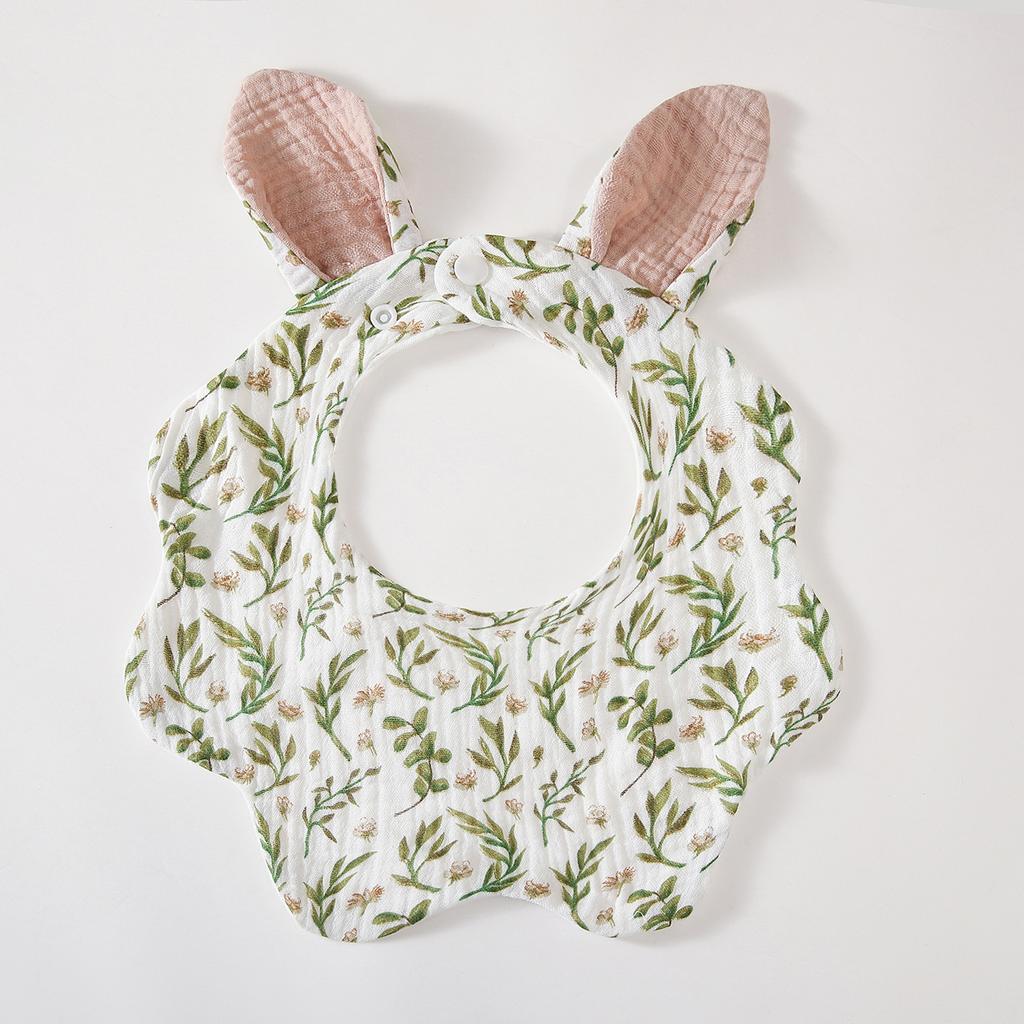 Baby Cotton Crepe Gauze Bibs Cute Rabbit Ear Wavy Edge Saliva Towel Newborn Drool Burp Cloth Soft Absorbent Neck Bib