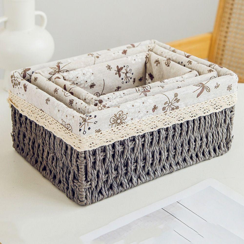 Rectangular Cosmetics Storage Box Save Space Weaving Storage Tray Sundries Organizer Bread