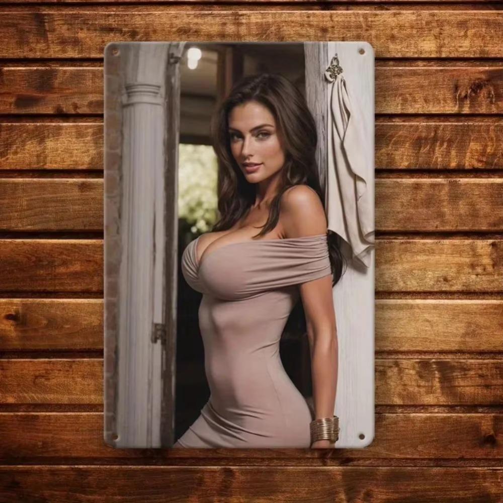 

Metal Wall Art Vintage Flame Decor Home Bar Garage Cafe Decor Elegant Curved Female Logo Pre Drilled Hanging 8x12 Inch білий