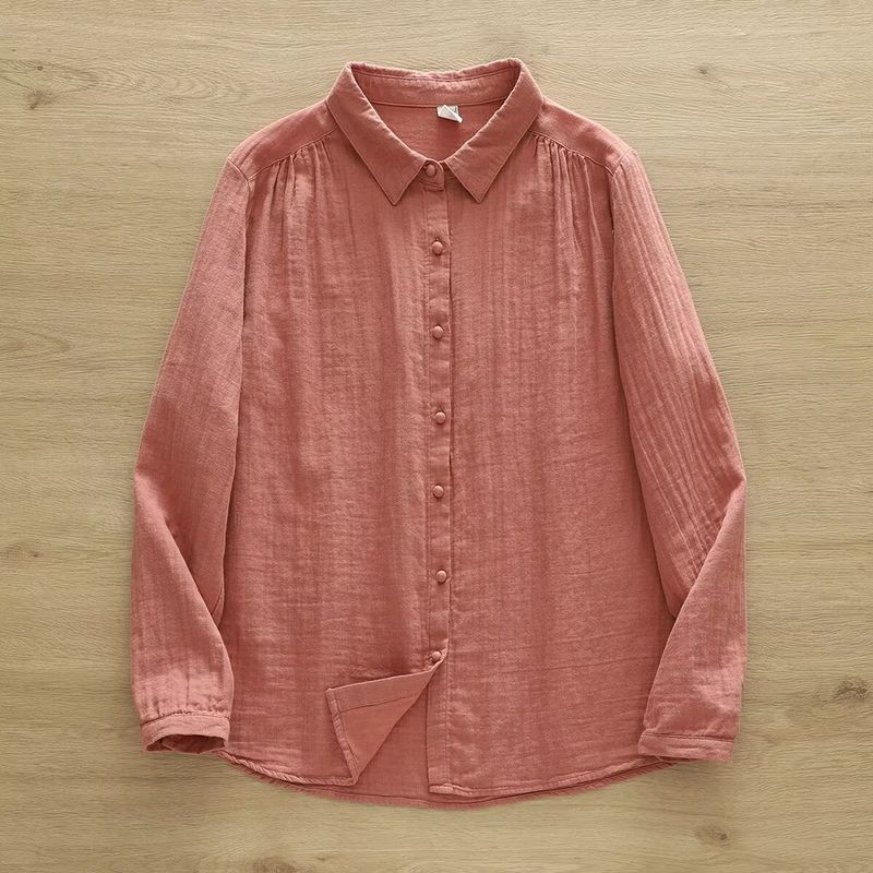 

Рубашка белая с оборками и воротником-стойкой в японском стиле, новая поступление весна-осень, с длинными рукавами, однотонная, базовая, для молодых, с бандажной отделкой Pink pointed collar L 15.00 kg-75.00 kg