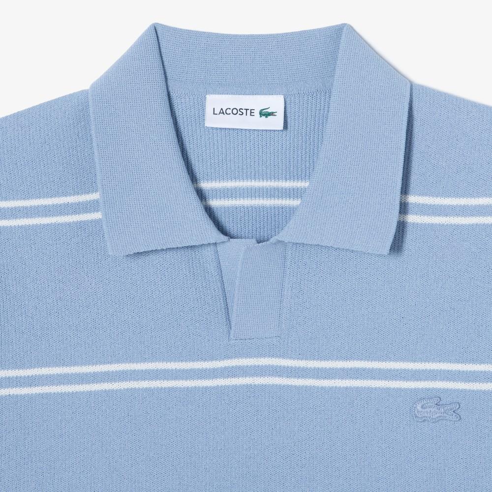 [Lacoste] Men's Open Collar Pinstripe Short-Sleeve Sweater Polo Shirt PH396E-56GAEY