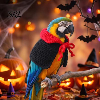 Pet Bird Photo Props Halloween Parrot Vampire Cape, Knitted Cosplay Cape with Red Soft Yarn Cloak Collar, Crochet for Parrots Holiday Party