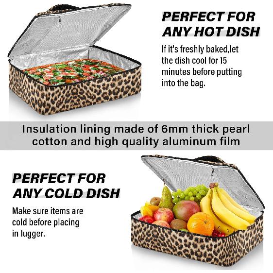 Casserole Carrier Insulated Leopard Print Cheetah Pattern Dish 9x13 with Lid Party Travel Warmer Bag for Hot or Cold Food Lasagna Pizza Holder Tote