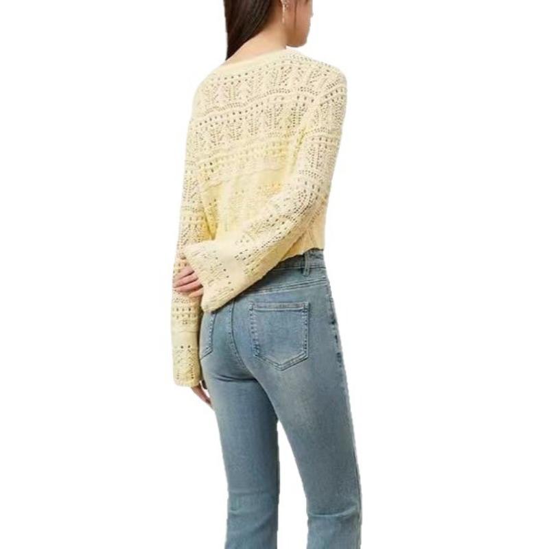 Spring and Summer Sun Protection Long Sleeved Thin Knitted Sweater Fashionable Hollow Out Knitted Sweater for Women