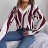 Color Print Loose Knitwear V Neck Cardigan Sweater Long Sleeve Vintage Autumn Winter Top