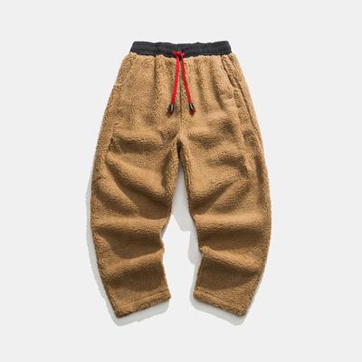 2024 Winter New Men Solid Color Fleece Pants Men Warm Retro Casual Lamb Wool Pants Men Streetwear Hiphop Loose Wide Leg Pants Mens Thick Trousers