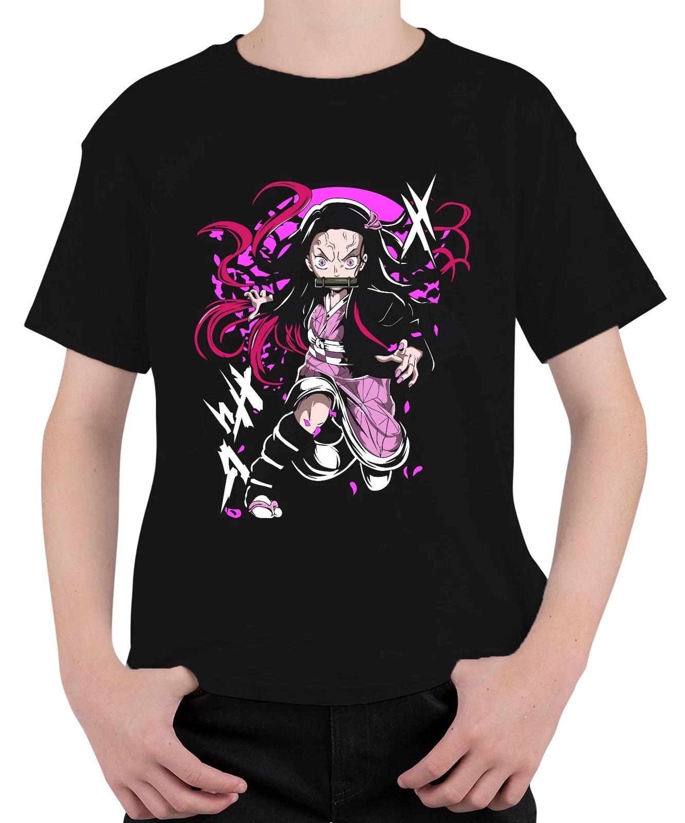 Nezuko Kamado Anime Dämon Kampfpose Bambus Beißschutz rosa Manga Unisex Kinder T S
