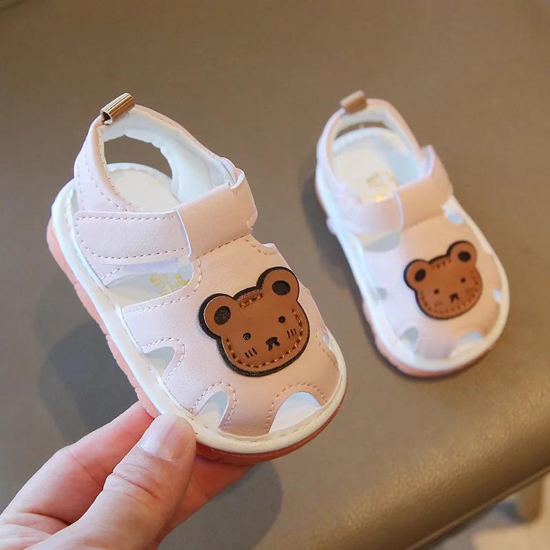 Fashion Kids Sandals Summer Girls Boys Cutout Sneakers Breathable Cartoon Bear Children Shoes Closed Toe Baby Toddlers Beach Sandalias