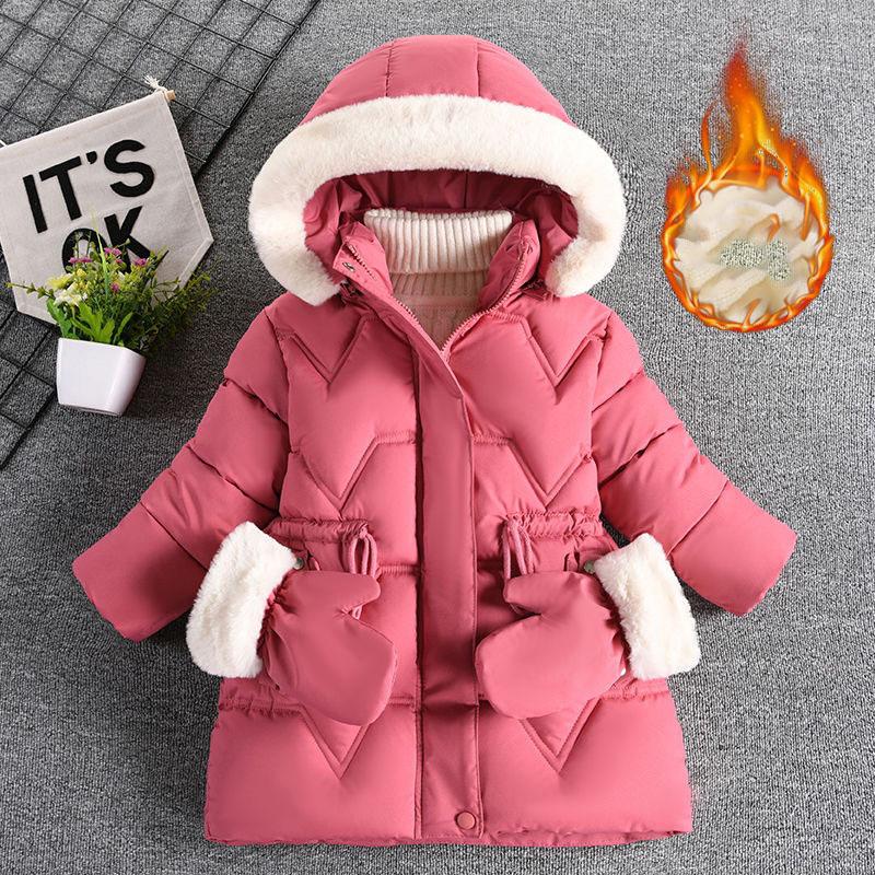 Autumn Winter Girls Jacket Keep Warm Hooded Outerwear Children's Cotton Clothing Princess Coats Kids Clothes