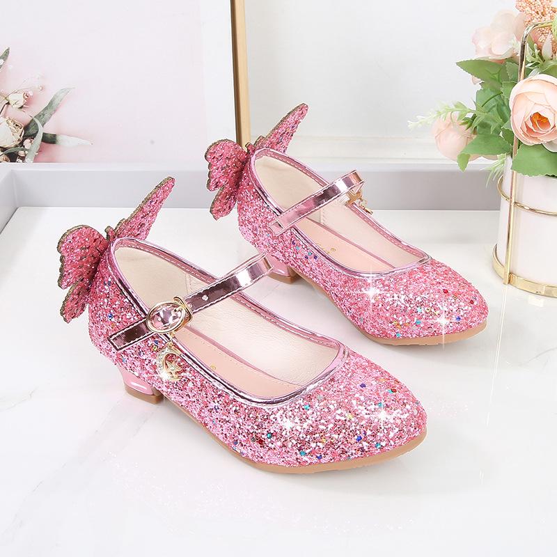 2025 neue koreanische Kristall Pailletten Prinzessin Schuhe für Mädchen mit weichen Ledersohlen