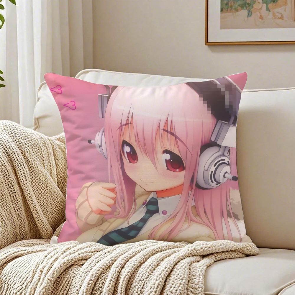 game character idol SSuper SSonico Cushion Cover Pillowcase Antidustmite living Room Sofa Decor Cushion Room