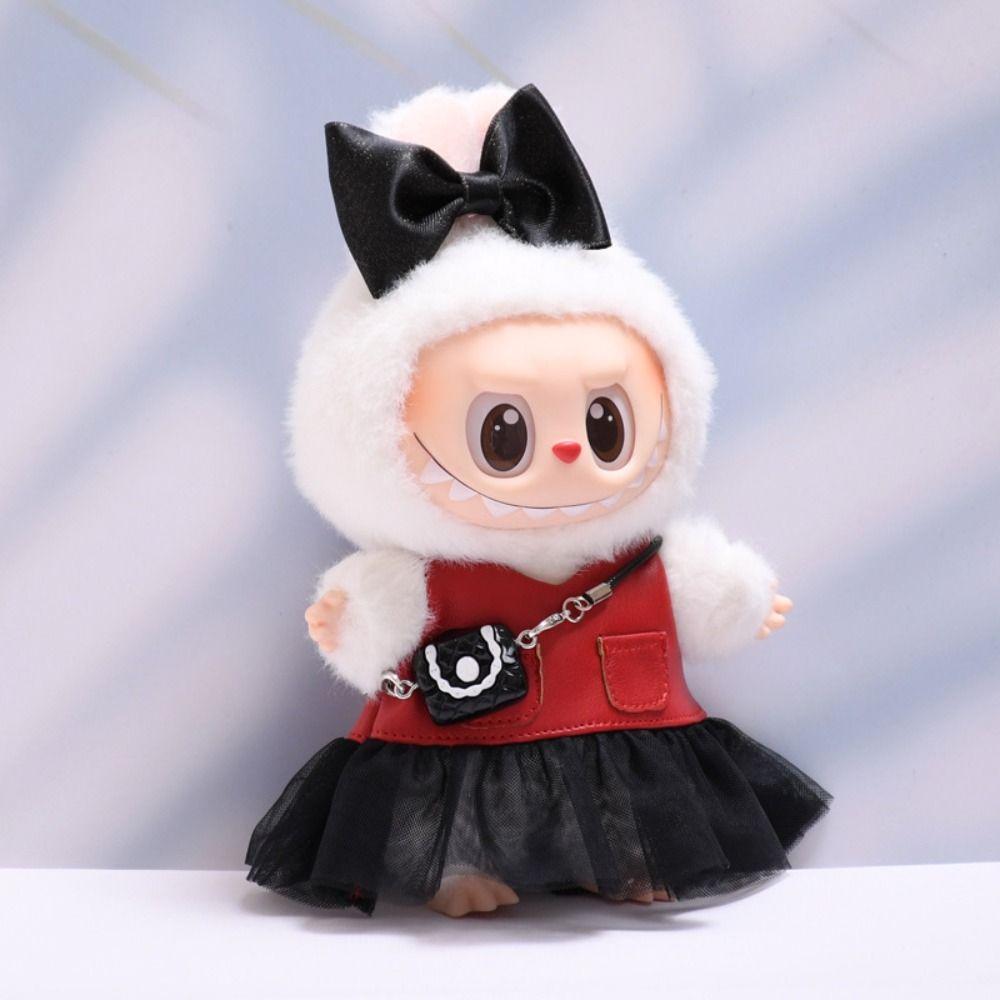 Cardigan Sitting Labubu Time Cloth Black Gauze Skirt 17cm Plush Dolls Clothes Kids Girls Toys